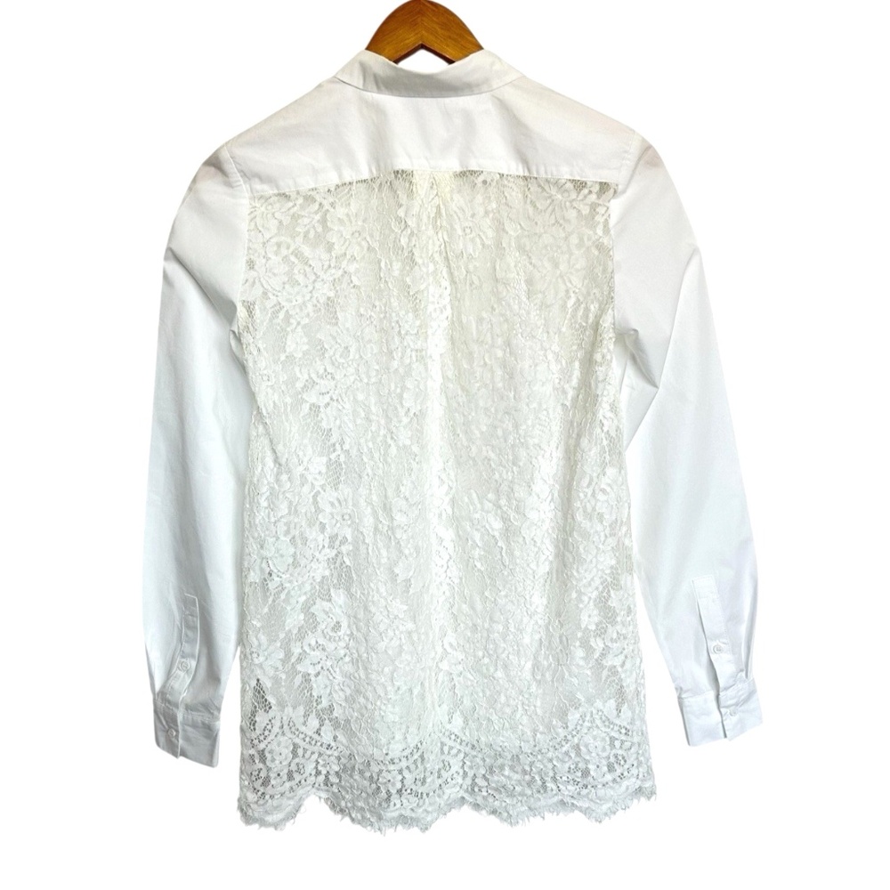 French Connection Sheer Lace Back Shirt Blouse 2 XS White Cotton Coquette